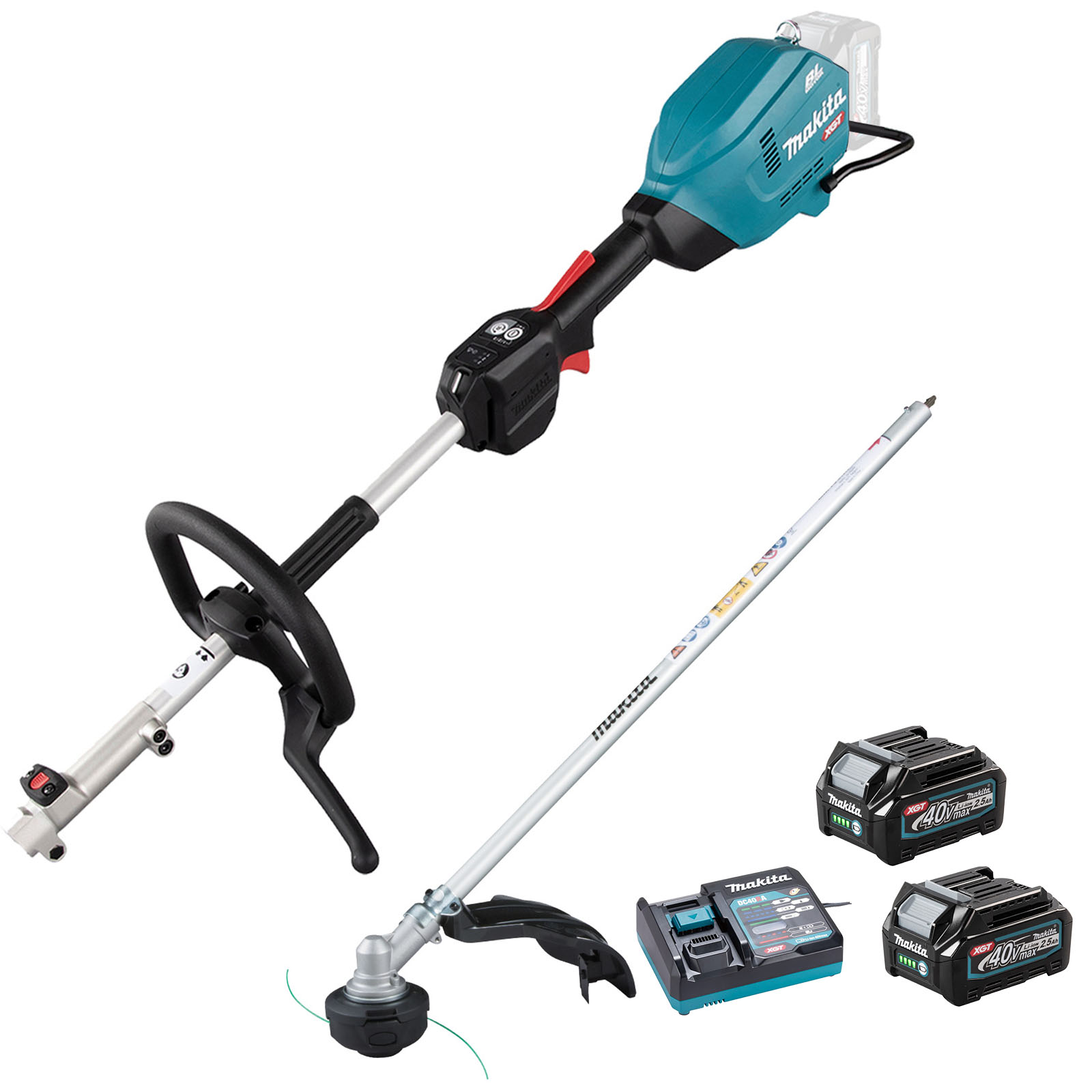 Makita UX01G 40v Max XGT Cordless Brushless Split Shaft Garden Multi Tool Set 2 x 2.5ah Li-ion Battery Charger